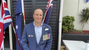 Former commando Matthew Schumacher at the Wangi Anzac Day service. 