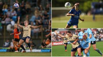 A-League players Ash Brodigan (pictured in action for Newcastle in 2022-23), Tessa Tamplin and Cassidy Davis. Pictures by Marina Neil and Peter Lorimer