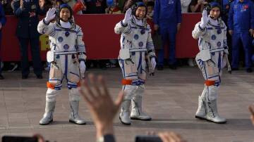 Li Guangsu, Ye Guangfu and Li Cong are heading towards the Chinese space station. (AP PHOTO)